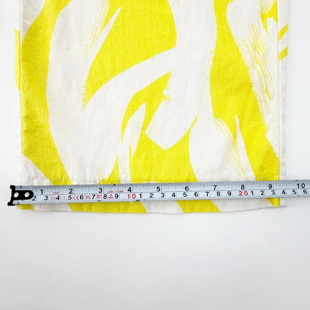 DKNY Linen Blend Wide Leg Crop Pants Yellow White Abstract Print Medium - Picture 5 of 12